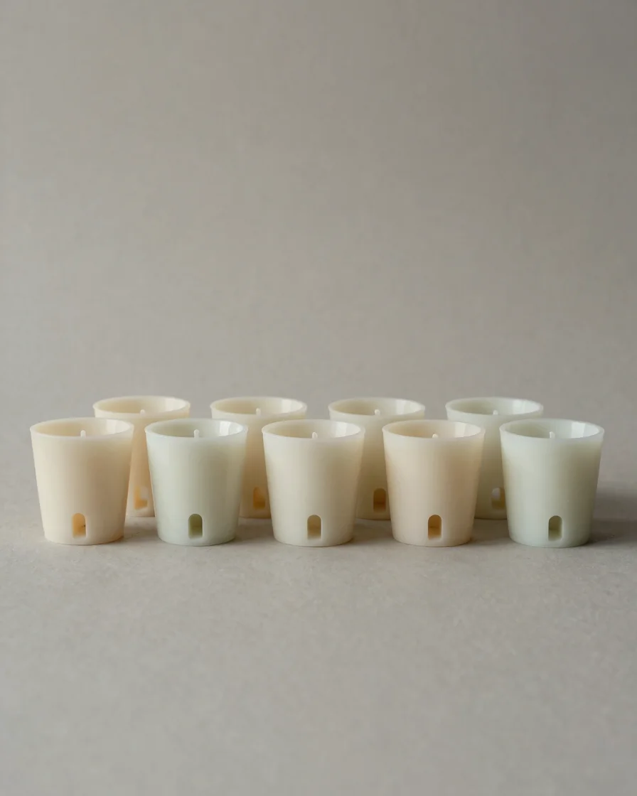 Clean studio product photograph of several identical wax melters