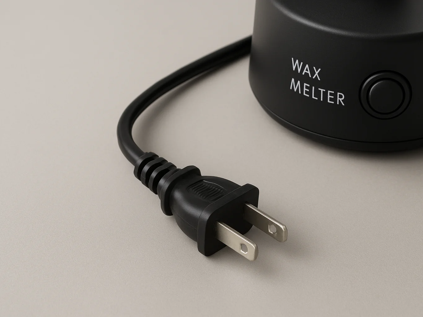Clean studio photograph of a wax melter power cord and plug detai