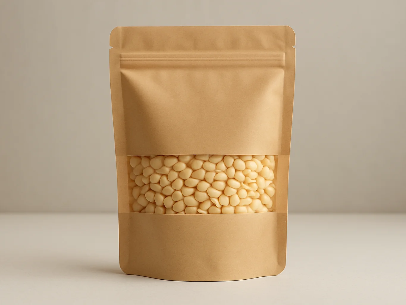 Clean studio product photograph of neutral wax beans in a simple